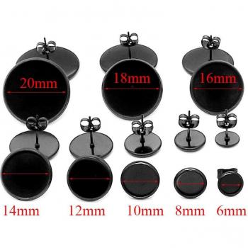 20Pcs Stainless Steel Black Flat Earring Base for Cabochon