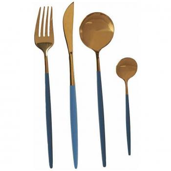 Set de Cubiertos Gris y Dorado de Acero Inoxidable (8 pcs)