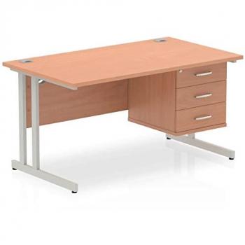 Impulse 1400 x 800mm Straight Office Desk Beech Top Silver Cantilever