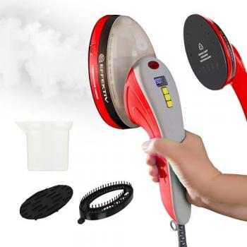 Plancha portátil vapor 1600W, 4 modos, 35s calor, 220ml, rojo