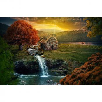Buntes Panorama: Herbstliche Berge & Bach Fotopapier