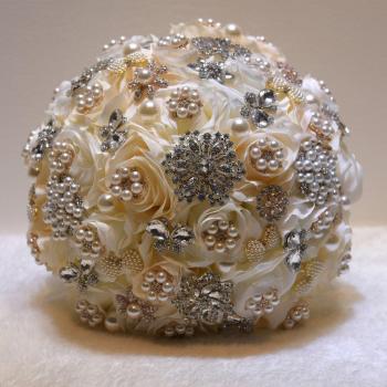 Kyunovia Rhinestone Brooch Bouquet - 25cm Artificial Flower Wedding Bouquet