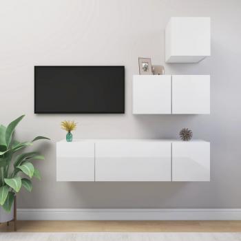 VidaXL Juego de mueble para TV de 4 piezas aglomerado blanco brillante