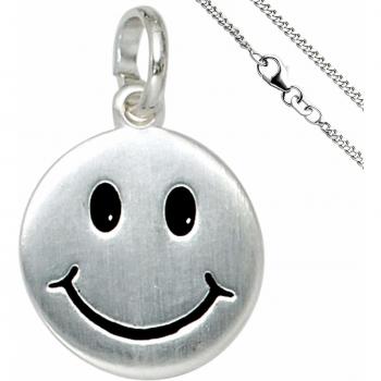 925 Silber Schmuckset mit Smiley und 38cm Panzerkette