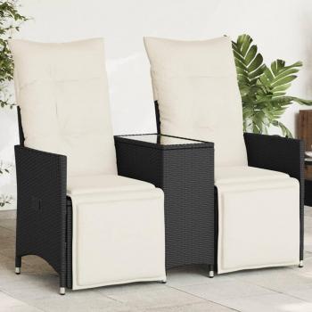 Adjustable Black Poly Rattan Garden Sofa 2-Seater with Table
