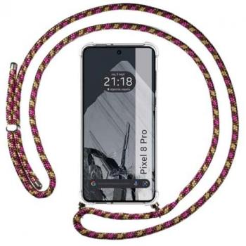 Funda Colgante Transparente Google Pixel 8 Pro 5G Cordon Rosa / Dorado