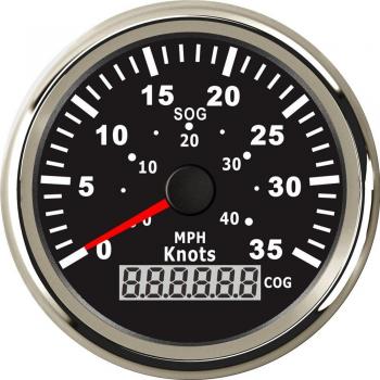 Velocímetro Náutico GPS 85mm - 0-35 Nudos, 9-32V, 0-40 MPH, Luz Roja, Antena, IP67