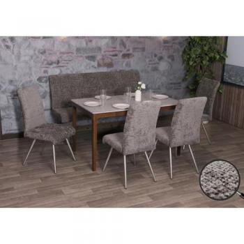 Ensemble salle à manger HWC‑G55 : 4 chaises + banc 160 cm – inox brossé, tissu chenille gris foncé