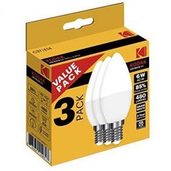 Pack de 3 Bombillas LED Kodak Vela C37 E14 480LM 3000K 6W