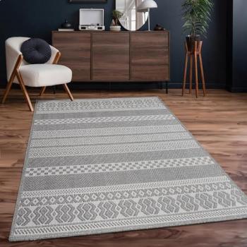 Tappeto Boho Etnico Moderno per Esterni e Interni 160x220 cm, Grigio