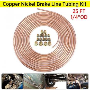 Copper Nickel Brake Line Tubing 1/4 Inch OD 25 Ft Coil with 16 Fittings