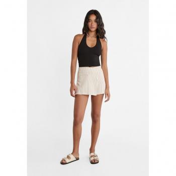 Jupe‑short portefeuille lin à rayures rustiques Stradivarius
