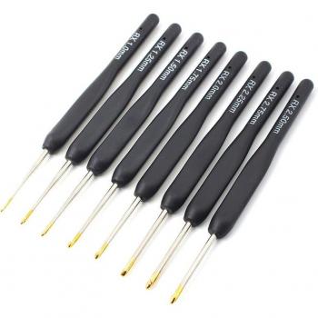 8PCs/set Black Knitting Needles with TPR Rubber Handle and Aluminum Crochet Hooks