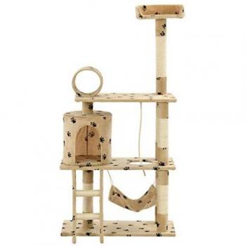 Cat Tree 140 cm Beige Paw Prints vidaXL