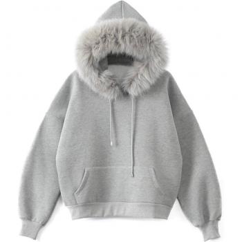 Sudadera Capucha Llama Piel Sintética Femenina