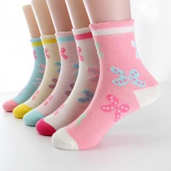 Paire chaussette coton motif papillon bonbon fille saisonnière printemps-automne multicolore 3 à 12 ans ensemble de 5