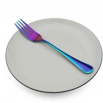 Tenedor de fruta coreano, 304, mango largo, color negro, vajilla arcoíris