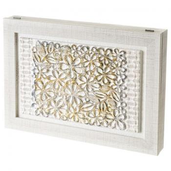 Tapa contador luz o cuadro eléctrico de flores pintado a mano sobre lienzo blanco 50x6x35 cm