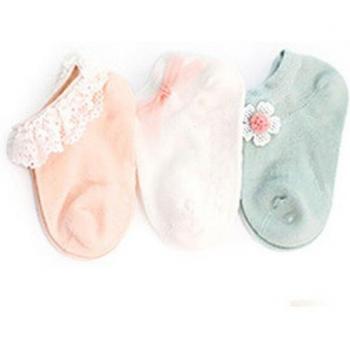3 Pairs Non-Slip Lace Baby Socks - Autumn/Winter Cotton Booties