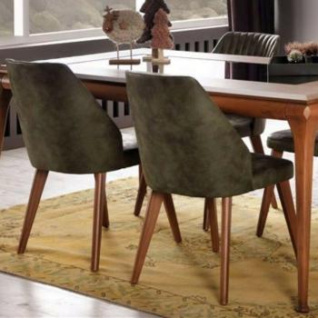 Silla de Terciopelo Verde Oliva con Patas de Nogal - Diana