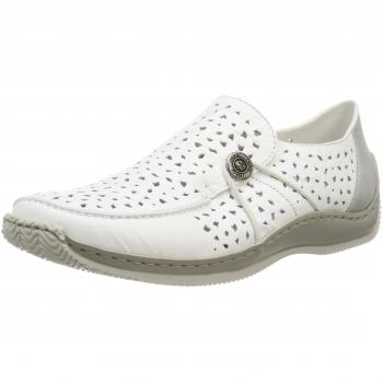 Rieker Damen Slip-On Schuhe Modell L1766 in Weiß (Weiss/Silver) Größe 41 EU