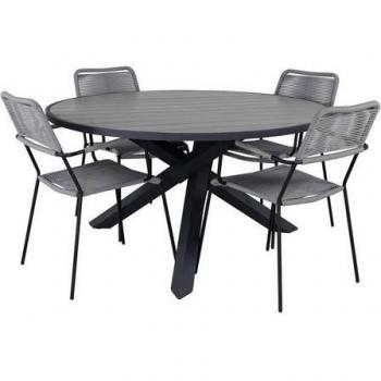 Mobilier de jardin Lindos - Table ronde et chaises noires
