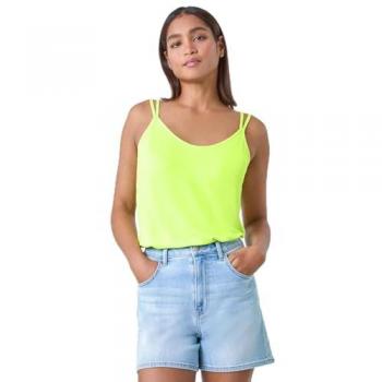Plain V-Neck Double Strap Stretch Tank Top – Lime
