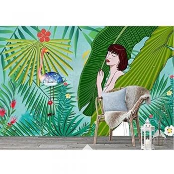 Papel de Pared 3D Mural Jane Verde Europeo Pintura a Mano Pájaro Planta Flor 400Cm x 280Cm