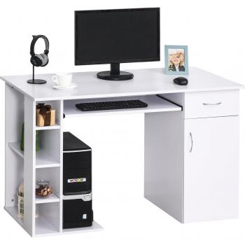 Scrivania Porta PC Bianca 120x60x74 cm con Ripiano e Mensole
