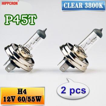 Hippcron H4 P45T 12V 60/55W Clear Glass Halogen Car Headlight Bulbs (2 Pack, 3800K)