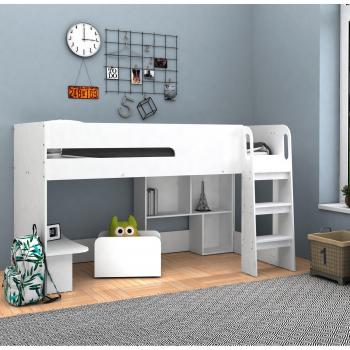 Kidsaw Kudl 3ft Single Mid Sleeper Bed with Desk and Toy Box - White