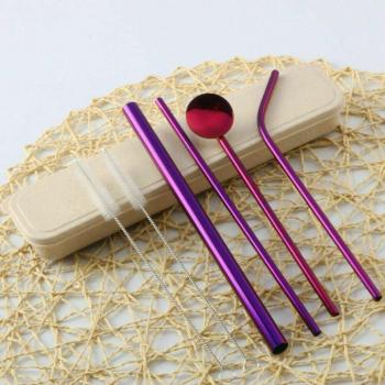 Colorful 304 Stainless Steel Drinking Straws with Spoon and Brush Kit