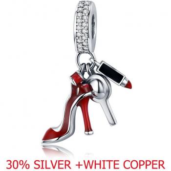 WOSTU 925 Sterling Silver Women's Shoe Mirror Makeup Pendant Beads
