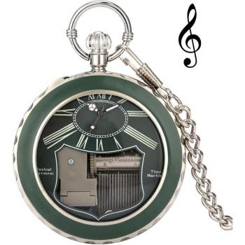 Colgante de reloj de bolsillo musical con manivela