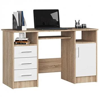 Abamihome - Scrivania akord ana Sonoma Quercia 124 cm 1 anta 3 cassetti inserto frontale Bianco 124x52x74 cm