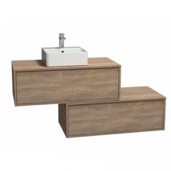 Mobile da bagno sospeso color naturale chiaro con lavabo semplice e due cassetti - TEANA