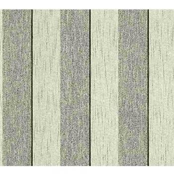 Papel pintado moderno con rayas beige y azul grisáceo