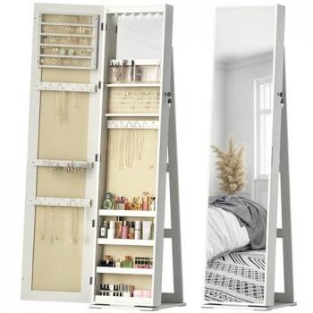 Armario Joyero Homcom con Espejo Mdf y Vidrio Blanco
