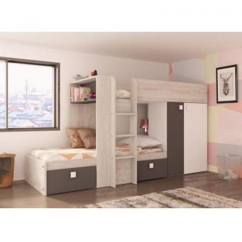 Letto a castello con armadio 285x148,2 cm rovere grafite e bianco opaco - Albenga