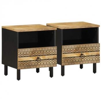 Table d’appoint de chevet en bois brut Manguier – 2 unités, Noir
