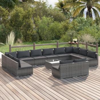 VIDAXL - Set Divani Da Giardino 13 Pz Con Cuscini In Polyrattan Grigio