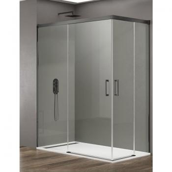 Mampara de Ducha Angular AllStone Basic 2+2 Vértice sin Perfil Inferior (120x80 cm) Cristal Transparente Titanio