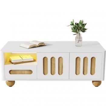 Tavolo Moderno Elegante 105x50x40 cm: 4 ante, 2 cassetti, spazio di archiviazione e illuminazione LED