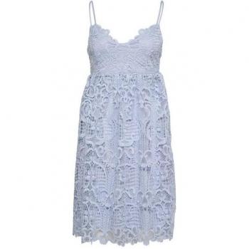 VILA Short Dress 4XS – Blue Lace Mini with V‑Neck