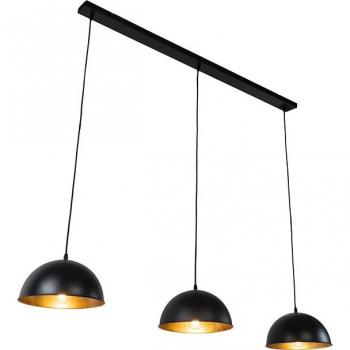 QAZQA 3-Light Industrial Pendant – Matte Black & Gold Finish