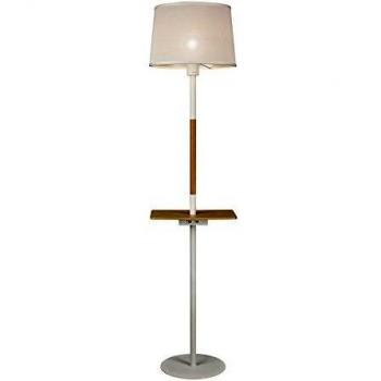 Lampada da Tavolo Nordica II con Presa USB, 1x23W E27, Bianco e Faggio con Paralume Bianco
