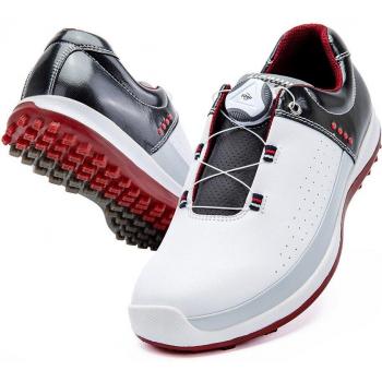 Men's Non-Slip Golf Shoes with Rotary Knob Laces - Waterproof Black and White Casual Sports Shoes