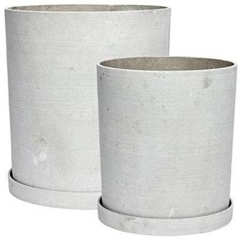 2 pots avec soucoupe en pierre grise - Hübsch
