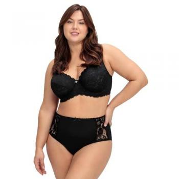 Sheego Damen-Taillenslip „Große Größen“ Schwarz 52 – 85 % Polyamid, 10 % Elasthan, 5 % Baumwolle, mit transparenter Spitzen‑Details