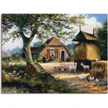 Garten‑Leinwand „Idyllische Farm mit Hühnern und Ziegen“ – 80×60 cm